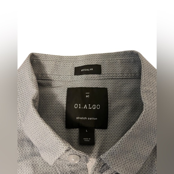 01.Algo Button Down Long Sleeve Regular Men's Gray Print Shirt Sz L - Picture 5 of 6